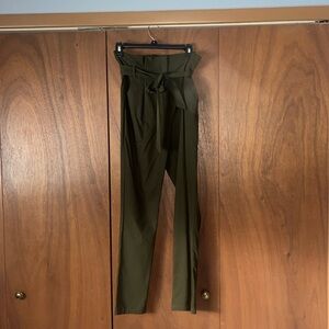 Olive green, high waisted, straight leg dress pants